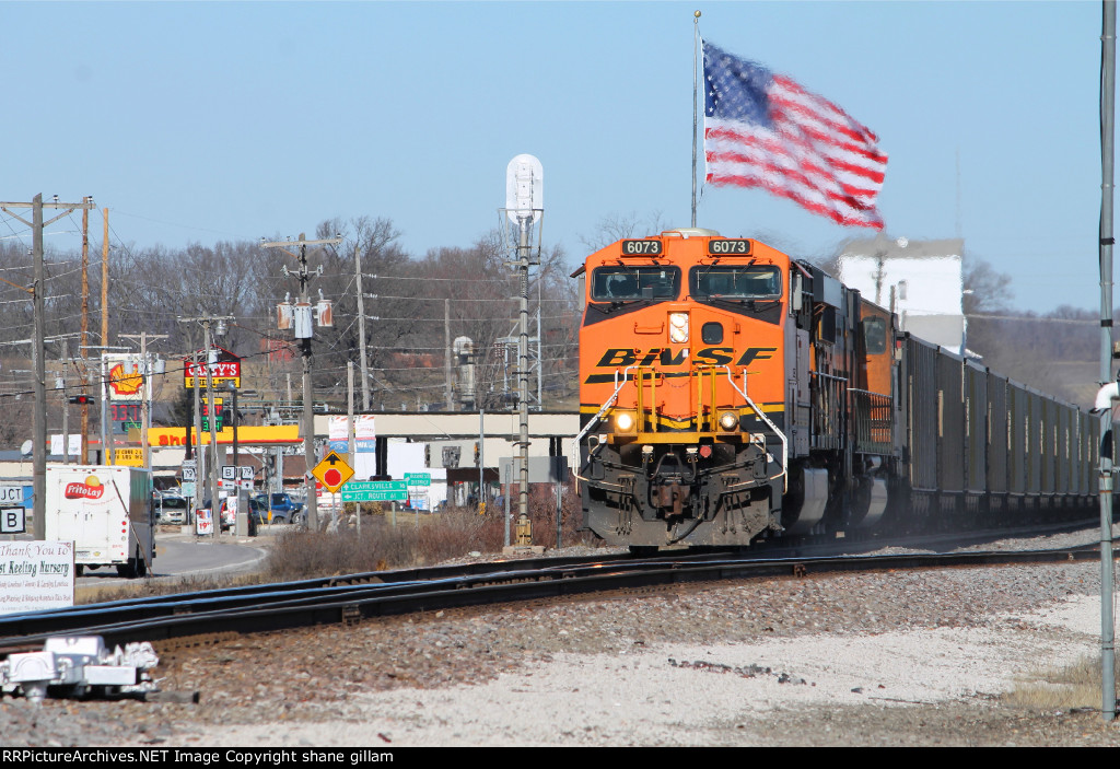 Old Glory fly's on as a loaded coal leaves Elsberry Mo.
